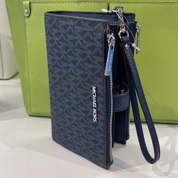 Michael Kors Jet Set Travel Large Double-Zip Wristlet-Wallet-PhoneHolder Admiral - Picture 9 of 16